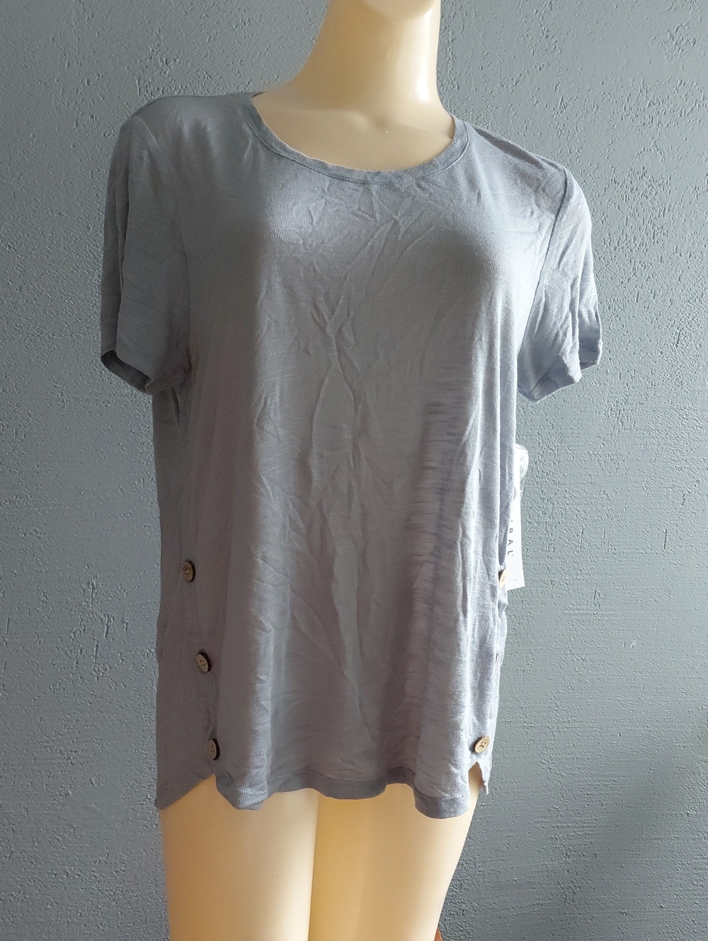 Tribal Light Gray Short Sleeve Top with Side Button Accents